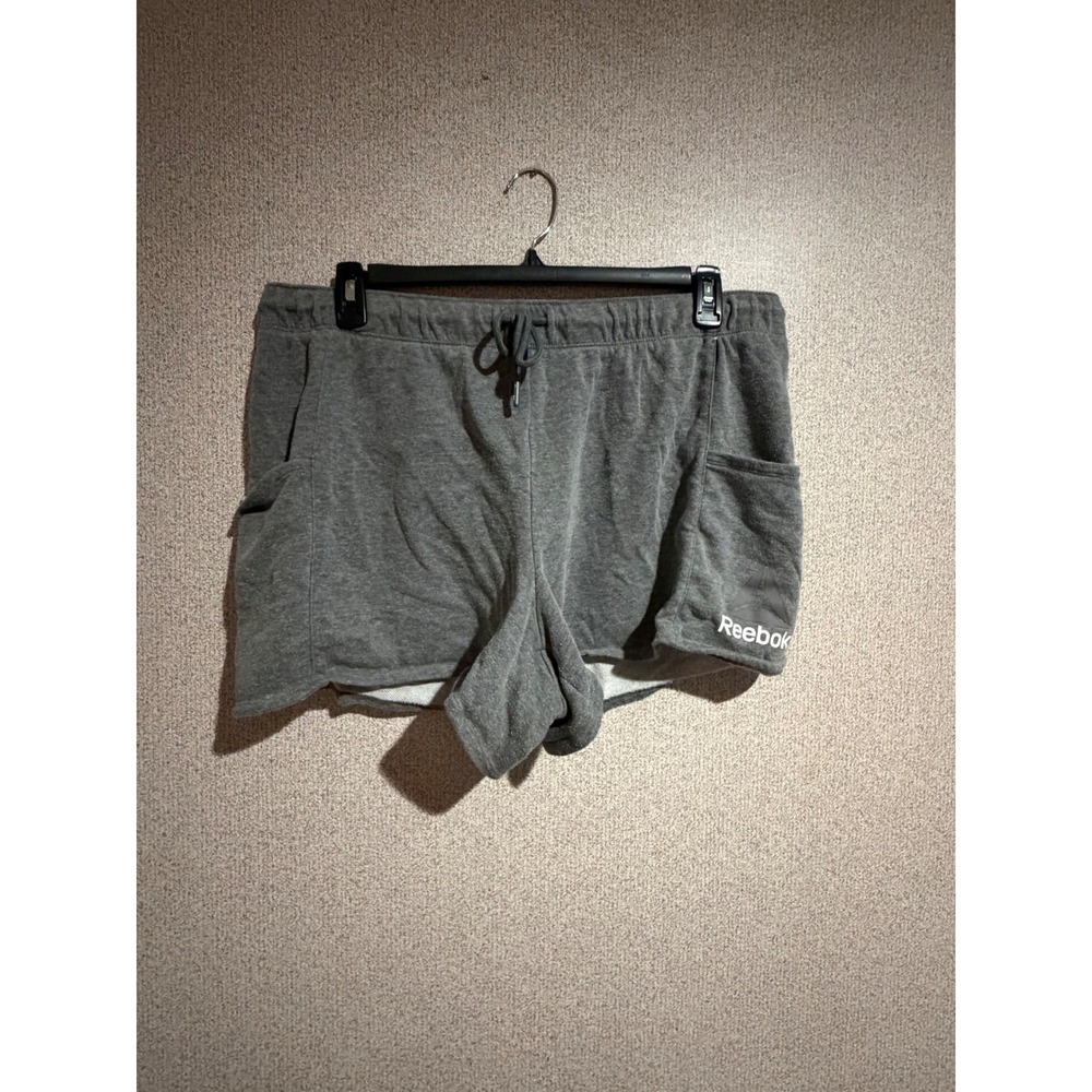 Reebok Womens Gray French Terry Athletic Shorts XXL Drawstring Pockets